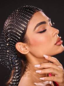 SHEIN SXY 手工制作的水钻网状镂空头饰，渔网水钻装饰配件