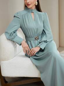 Veilorie 女式高领长袖优雅连衣裙 - 綠色 - 查看 1