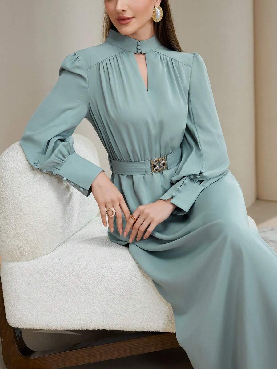 Veilorie 女式高领长袖优雅连衣裙 - 綠色 - 查看 1