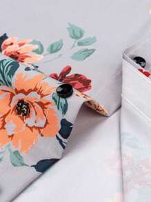 Manfinity RSRT Men's Casual Floral Print Short Sleeve Shirt, Summer - Light Grey - View 4