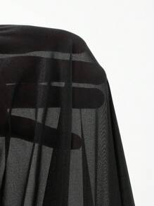 Dazy Plus Blusa transparente de manga larga con cuello, mangas farol sueltas, con lazo delantero y diseño hueco para el otoño - Negro - Ver 9
