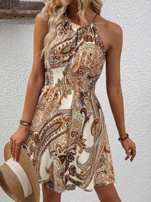 Breezaya Paisley Print Halter Neck Dress Vacation Beach Outfits Women - Multicolor - View 6
