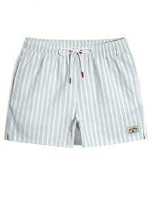 Manfinity Swimmode Men's Striped Print Casual Beach Shorts Men Swimwear White Swim Trunks