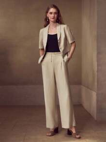 MOTF PREMIUM LINEN FOLD PLEATED SUIT PANTS - Apricot - View 6