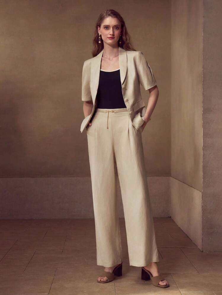LINEN FOLD PLEATED SUIT PANTS