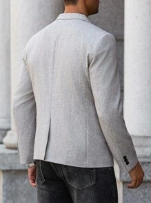 Manfinity Bizformal 男士休闲纯色西装外套男士休闲西装外套男士运动外套男士休闲西装运动西装浅灰色西装外套，老钱风格 - 杏色 - 查看 2