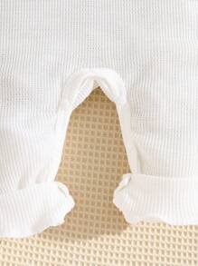 SHEIN 1件婴儿男女通用新生儿泰迪熊刺绣针织华夫格长袖露肩纽扣连体衣，男婴泰迪熊套装，婴儿套装1-12个月，休闲百搭婴儿连体衣熊新生儿服装男女通用中性婴儿服装男女通用泰迪熊婴儿服装白色婴儿连体衣婴儿连体衣男女通用婴儿服装 - 彩色 - 查看 5