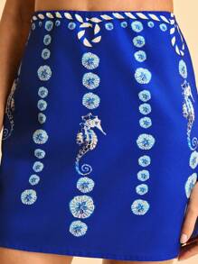 CAJUNI Tropical Ocean Element Graphic Print Casual Vacation Low Waist Shorts & Skirt - Multicolor - View 7