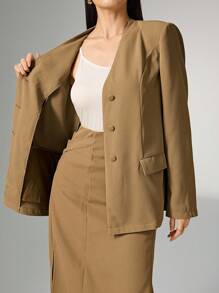 Heiryn Women's Fashion Single-Breasted Cape Blazer, Fall, Autumn, Office Wear Women - Khaki - View 7