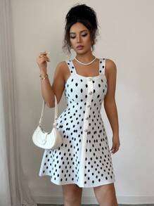 SHEIN Raffinéa 全新时尚设计高品质波尔卡圆点黑白法式束腰女士吊带裙，夏季 - 黑與白 - 查看 8