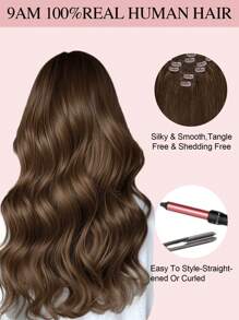 Extensiones de cabello humano con clip, cabello brasileño liso, color marrón oscuro, extensiones con clip Remy de 14 a 20 pulgadas para mujeres - S2 - Ver 8