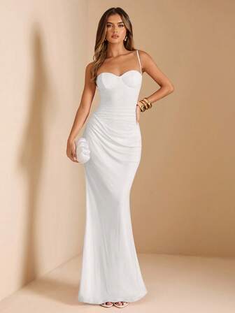 SHEIN BAE Vestido de verano de mujer con parches de encaje y malla, adecuado para fiesta de graduación, vestido de invitada de boda, cita, banquete, fiesta, reunión con amigos