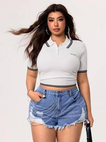 Rivivi Shorts vaqueros sueltos y desgastados con decoración de cadena para tallas grandes