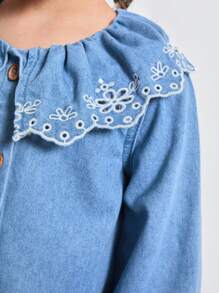 Maija Kids Maija Kids 年轻女孩可爱彼得潘领纽扣长袖牛仔上衣