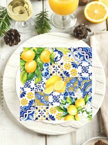 20PCS Blue Tile Lemon Paper Napkins Summer Fruit Disposable Napkins Lemon Print Decorative Napkins Suitable For Party Supplies Table Decorations - Multicolor - View 5