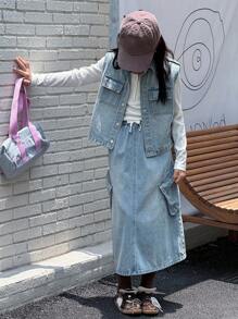 DAZY Tween Girls Denim Set Fall, Winter Two-Piece Outfits - Blue - View 1