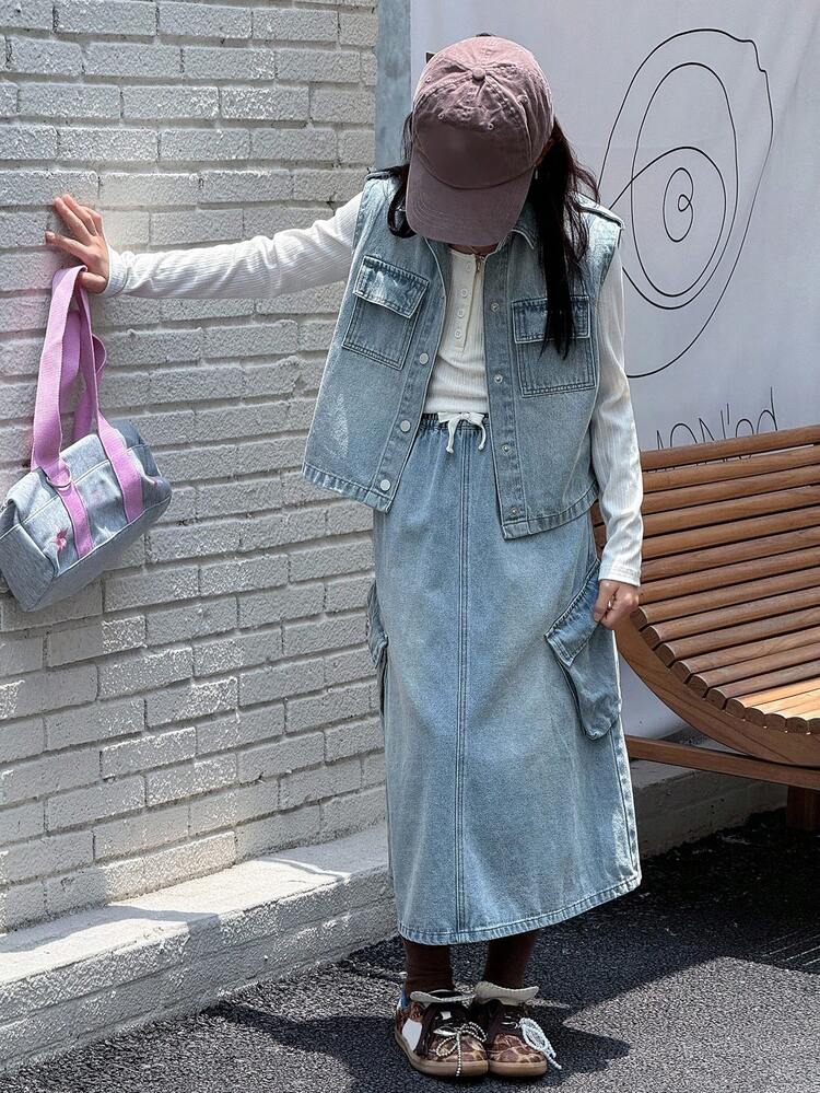 Tween Girls Denim Set Fall, Winter Two-Piece Outfits