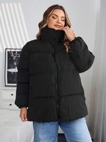 SHEIN CURVE+ Cappotto imbottito in pile spesso, impermeabile, di colore tinta unita, casual e semplice, adatto per l'inverno, taglie comode
