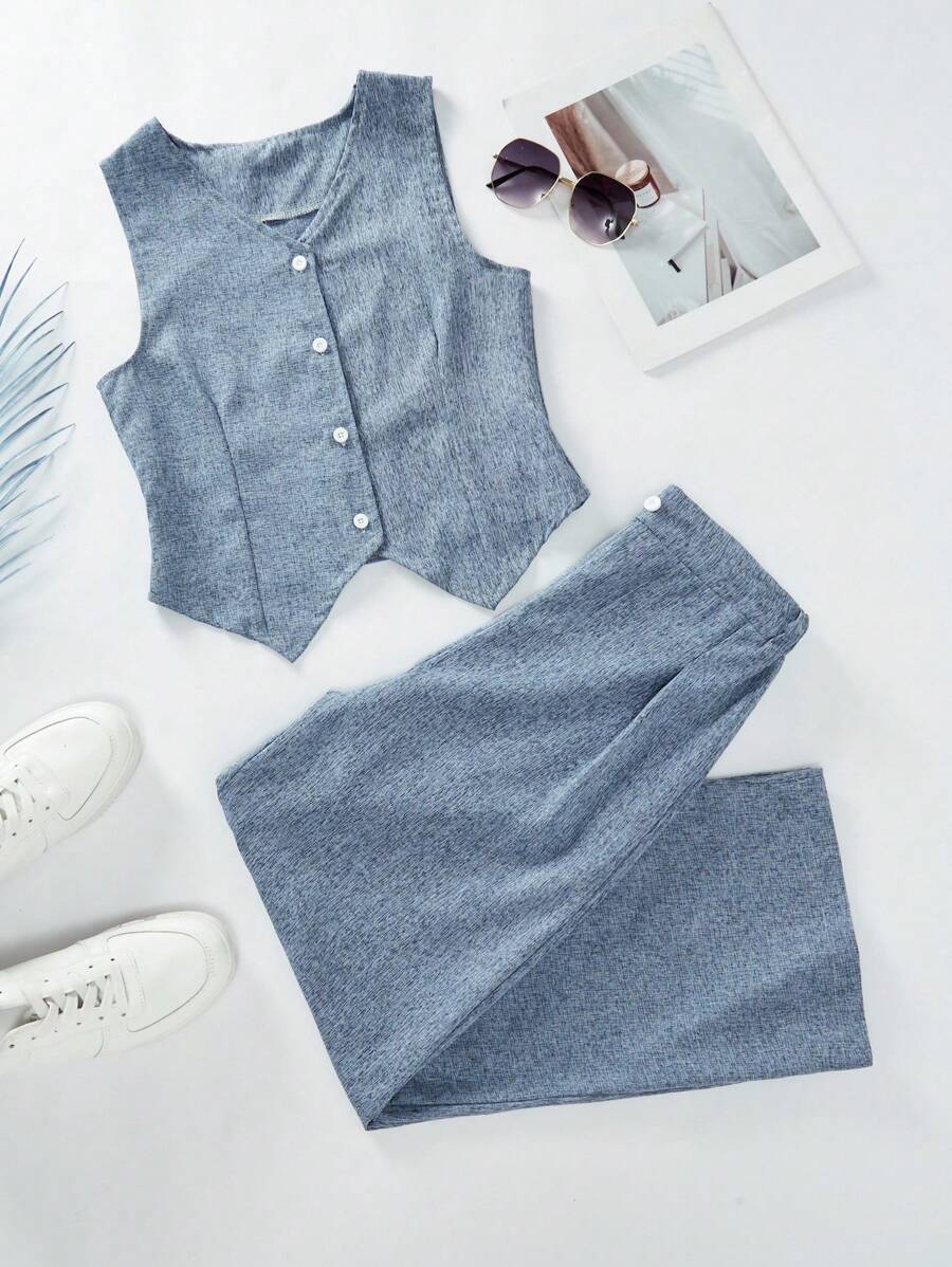 Conjunto de chaleco sin mangas y pantalones casuales para adolescentes