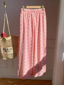 Comfortcana 度假休闲格纹碎花阔腿裤 - 粉色 - 查看 2