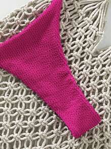 Swim Chiccia Springbreak 女士沙滩装夏季套装，女士纯色提花面料露肩金属装饰性感比基尼套装 - 玫紅色 - 查看 5