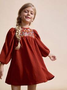 SHEIN Vestidos de manga larga bordados para niñas, otoño - Multicolor - Ver 3