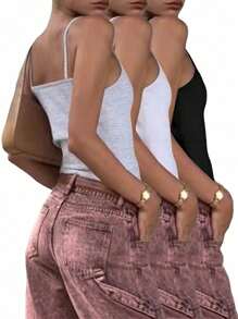 INAWLY Solva 女士纯色荷叶边修身吊带背心