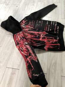 ROMWE MEN Goth 男士休闲标语十字印花连帽卫衣，秋冬季长袖上衣