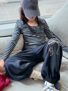 Dazy Kids 女童条纹圆领长袖T恤