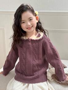 DAZY Suéter de niña con cuello de bloques de color, otoño/invierno - Morado - Ver 6