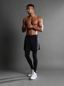 SUMWON Performance Shorts With Technology Reflective Logo Curved Side Split Lightweight Running Marathon Ultra Stretch Inner Compression Liner - Black - View 5