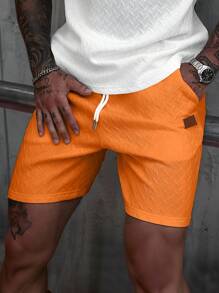 Manfinity CasualCool 男士皮革贴片抽绳短裤，送给男朋友或丈夫的贴心礼物，最佳度假休闲之选 - 亮橙色 - 查看 3