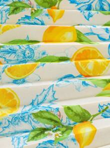 年轻女孩日常休闲热带花卉印花无袖连衣裙，春夏新品 - 黃色 - 查看 4