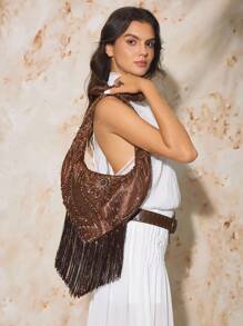 SHECARRY 时尚女士迷人亮片装饰单肩包 - 咖啡 - 查看 2