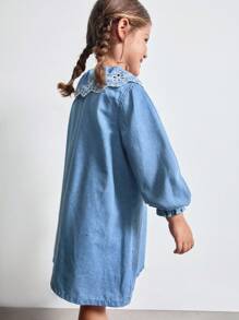 Maija Kids Maija Kids 年轻女孩可爱彼得潘领纽扣长袖牛仔上衣