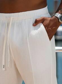 Manfinity Homme 男士棉质白色梭织直筒裤，带口袋，适合秋季休闲穿着