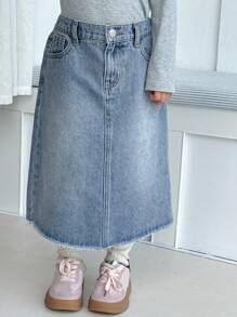 Dazy Kids 年轻女孩休闲水洗牛仔磨边迷你裙