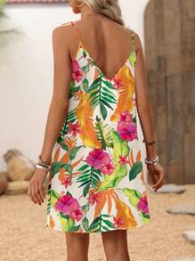 SHEIN LUNE Váy ngắn họa tiết nhiệt đới phong cách Boho với viền thẳng và dây mảnh Váy nghỉ mát nhiệt đới cho nữ Váy suông mùa hè Váy thường ngày mùa hè Váy suông họa tiết hoa Váy Hawaii Váy sang trọng - Nhiều màu - Xem 2