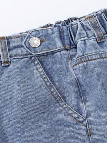 Teen Girls' Embroidered Heart Back Washed Blue Denim Shorts, Youthful Sweet Fashion Energetic - Medium Wash - View 5