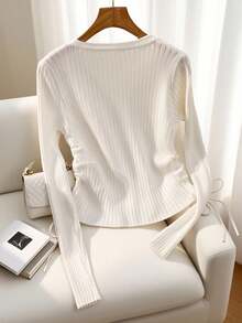 Franclia New Slim Fit Sexy Elegant Versatile Drawstring Waist Knit Cardigan For Women, Spring/Autumn Fall Winter Cloth For Women - White - View 2
