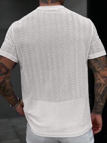 Manfinity Homme Men's Solid Color Crew Neck Short Sleeve T-Shirt, Minimalist & Fashionable, Suitable For Summer, Men Mesh Top Men T Shirts Casual Tops Mesh Men - White - View 2
