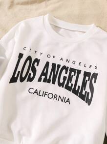 SHEIN Young Boy Letter Print Crew Neck Long Sleeve Sweatshirt And Cargo Pants Casual Suit Chic Outfits For Autumn/Winter Fall - White - View 4