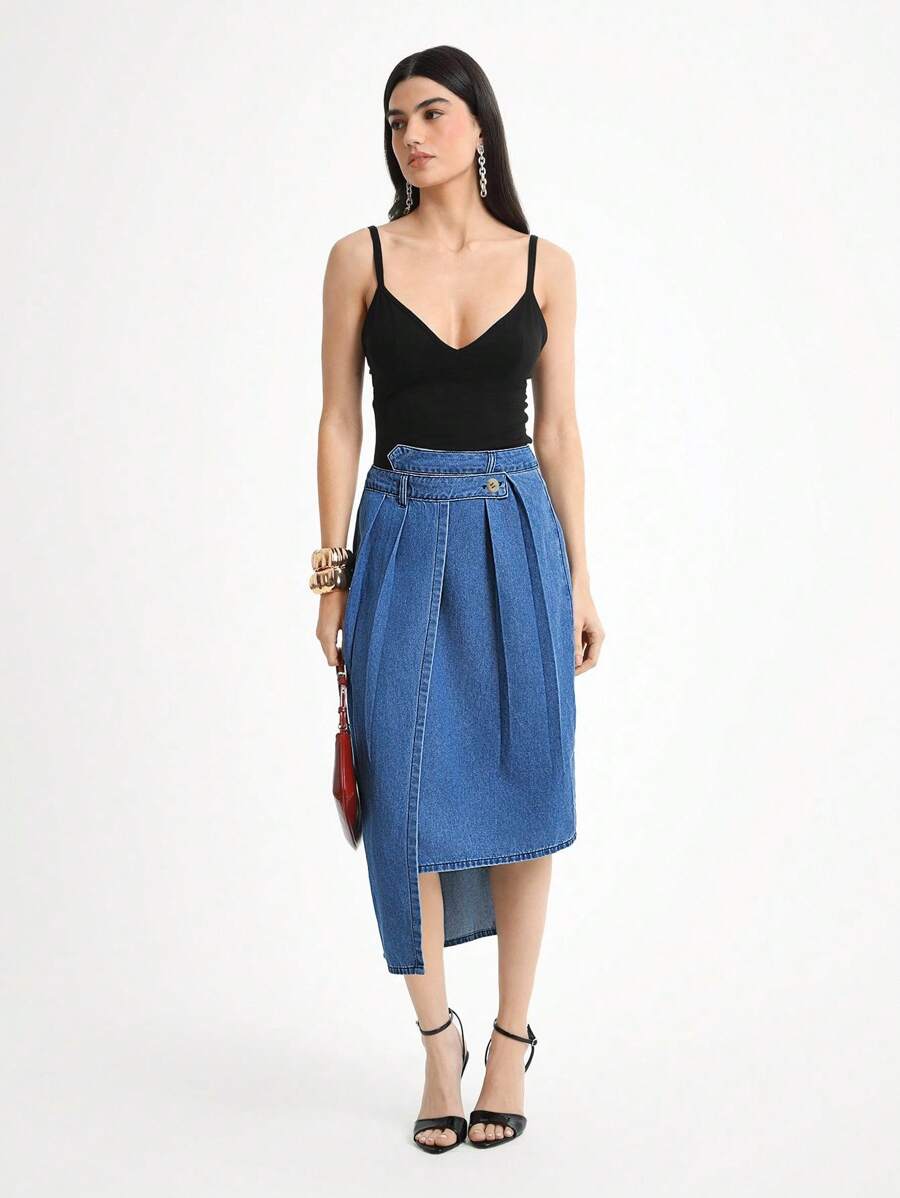 Daynim Gonna di jeans asimmetrica casual da donna - Blu lavato medio - Visualizzare 1