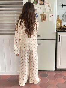 DAZY 少女心印花长袖和长裤睡衣套装 - 米色 - 查看 5