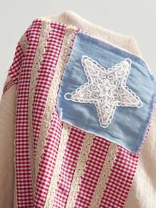 Bohemela 女式休闲落肩宽松拼色T恤，夏季