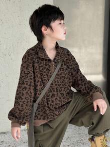 Dazy Kids 秋季大码男童休闲宽松豹纹Polo领卫衣