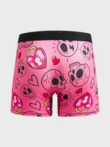 Rosa roliga dödskalle- och hjärtmönster herrmellanlånga boxershorts, Halloween - Rosa - Visa 2