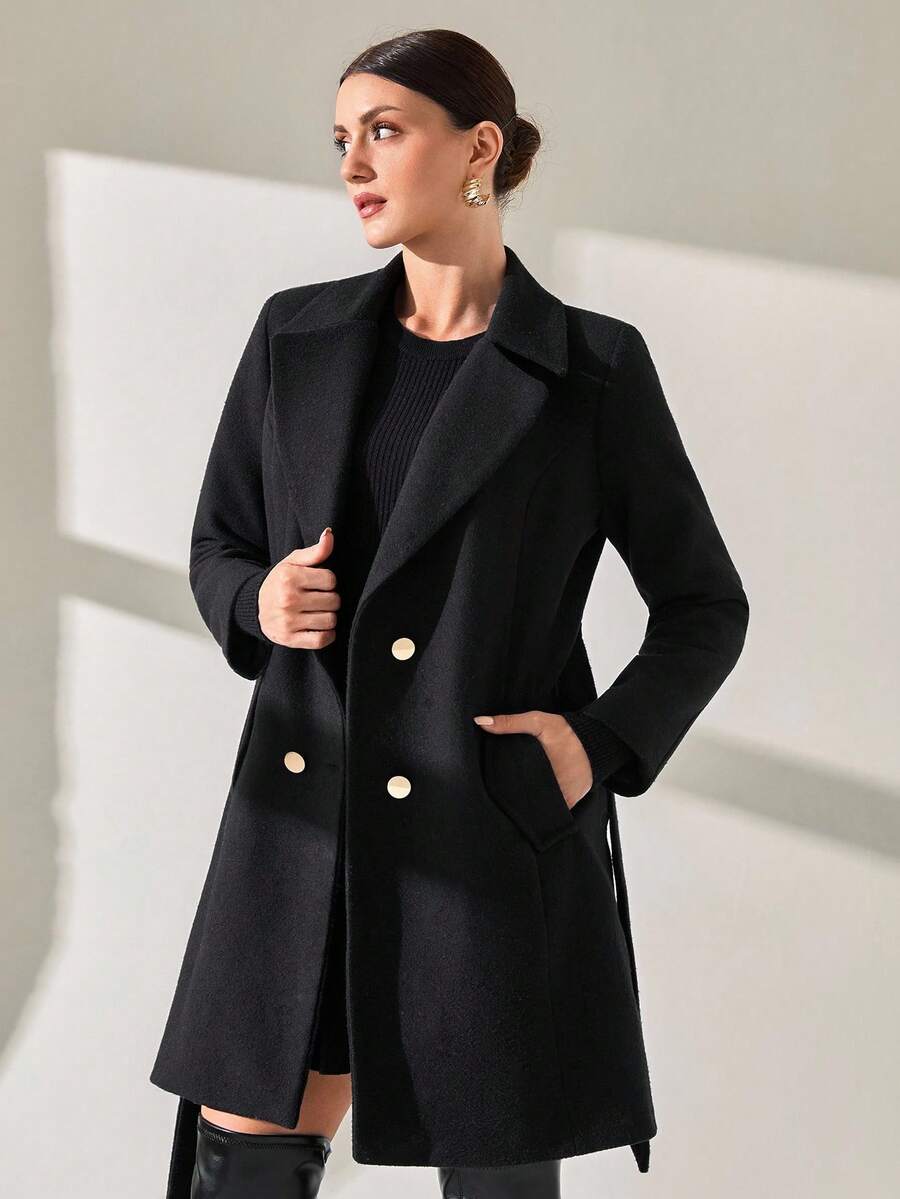 CLARA VERO Women Button And Belt Detailed Over Coat - Black - View 1