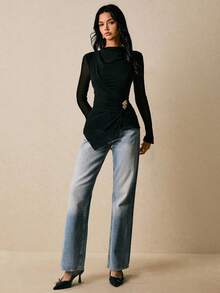 Poéselle Áo sơ mi dài tay tối giản màu đen dành cho nữ, trang phục thường ngày thoải mái, áo đi chơi, áo công sở, áo mùa đông, trang phục công sở thường ngày, trang phục văn phòng, phong cách cổ điển, sang trọng, trang phục mùa thu, trang phục mùa đông, áo kiểu mùa thu, áo kiểu thanh lịch dành cho nữ. - màu đen - Xem 2