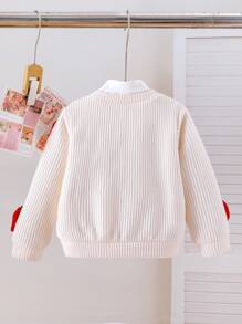 SHEIN Chaqueta de moda para otoño/invierno para niñas (talla pequeña) con decoración de fresa roja linda y cómoda de manga larga en color beige